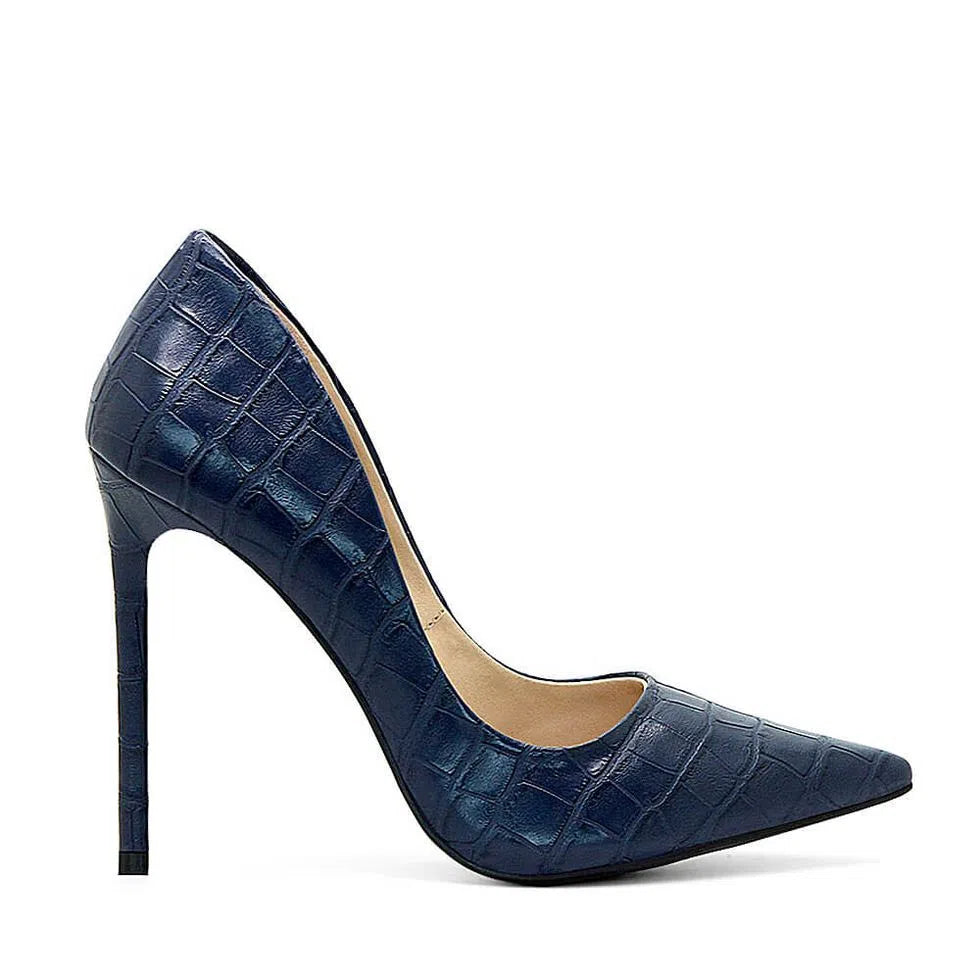 SCARPIN OLIVI NAVY BLUE CROCO