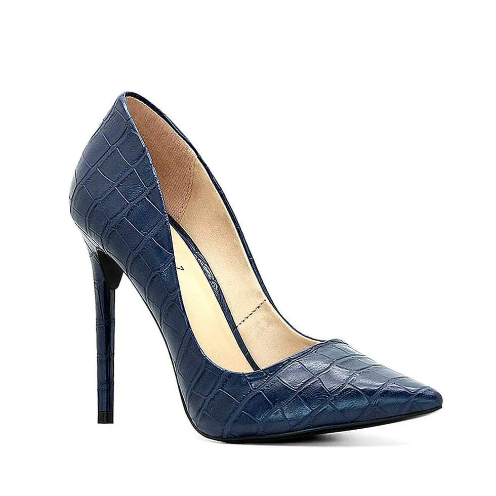 SCARPIN OLIVI NAVY BLUE CROCO