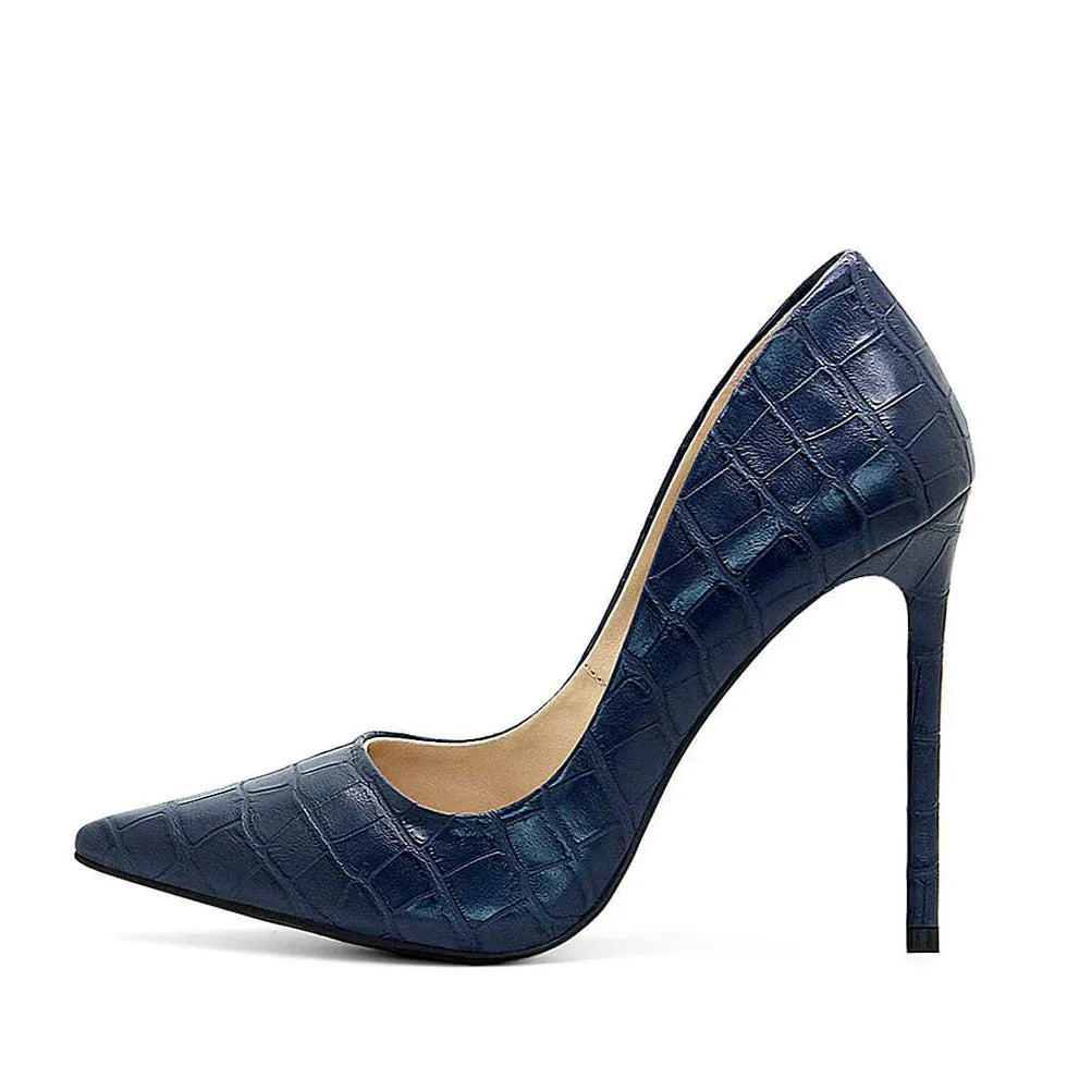 SCARPIN OLIVI NAVY BLUE CROCO